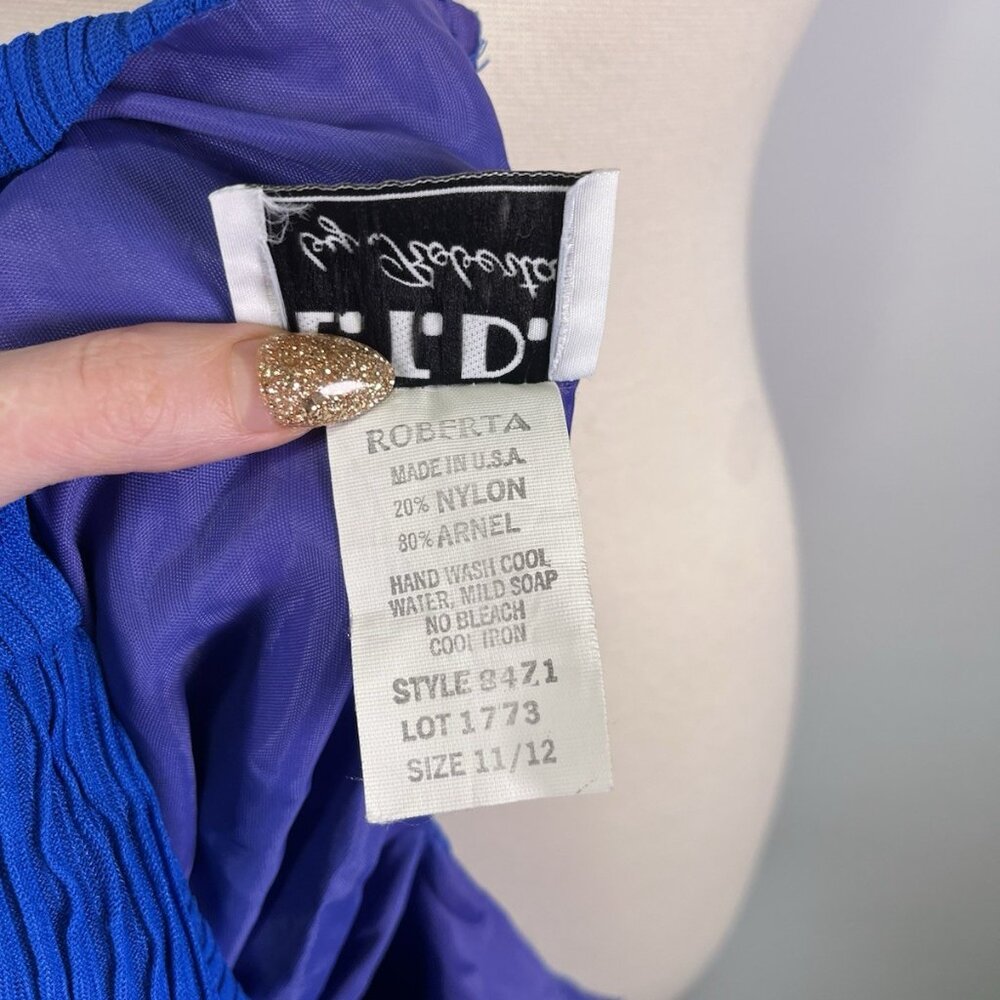 VTG 80s L.T.D. Roberta Blue Pleated Midi Drop Waist Dress Sz S/M Avant garde - Picture 10 of 10